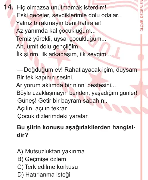 7. Sınıf Türkçe 2026 İOKBS Bursluluk Sınavı 14. Soru görseli