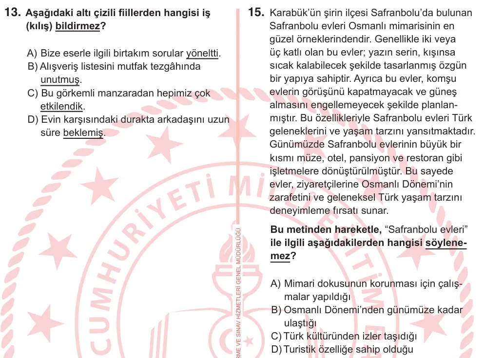 7. Sınıf Türkçe 2026 İOKBS Bursluluk Sınavı 15. Soru görseli