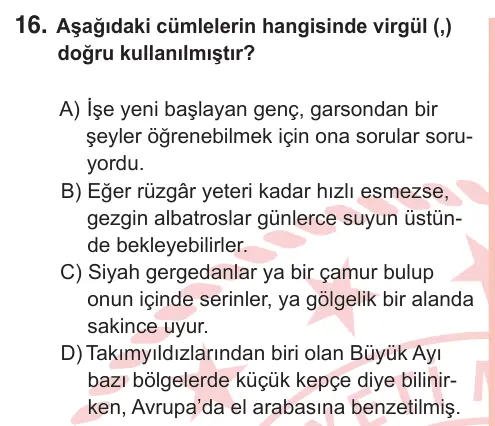 7. Sınıf Türkçe 2026 İOKBS Bursluluk Sınavı 16. Soru görseli