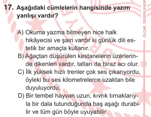 7. Sınıf Türkçe 2026 İOKBS Bursluluk Sınavı 17. Soru görseli