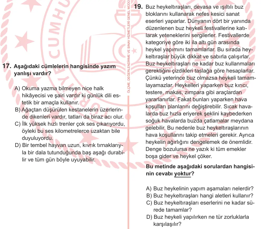 7. Sınıf Türkçe 2026 İOKBS Bursluluk Sınavı 19. Soru görseli