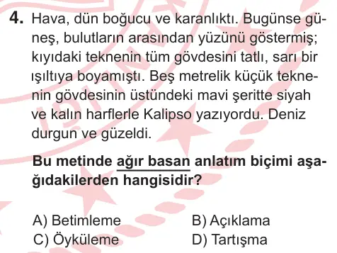 7. Sınıf Türkçe 2026 İOKBS Bursluluk Sınavı 4. Soru görseli