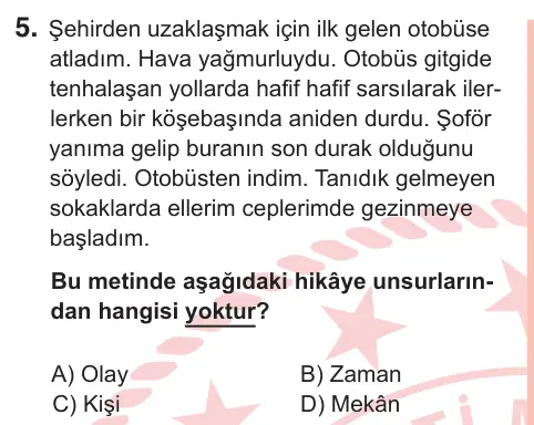 7. Sınıf Türkçe 2026 İOKBS Bursluluk Sınavı 5. Soru görseli