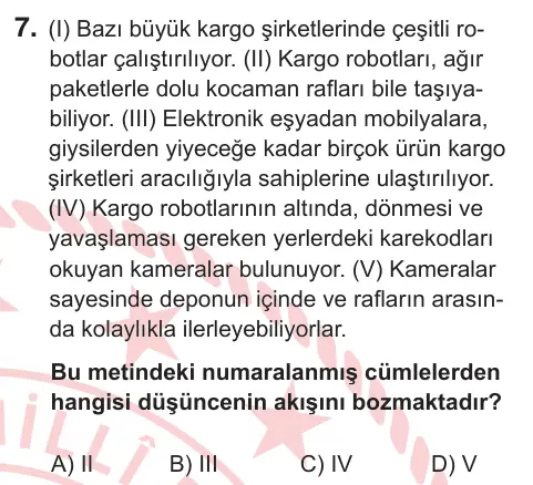 7. Sınıf Türkçe 2026 İOKBS Bursluluk Sınavı 7. Soru görseli