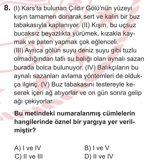 7. Sınıf Türkçe 2026 İOKBS Bursluluk Sınavı 8. Soru görseli