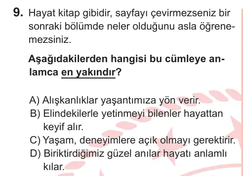 7. Sınıf Türkçe 2026 İOKBS Bursluluk Sınavı 9. Soru görseli