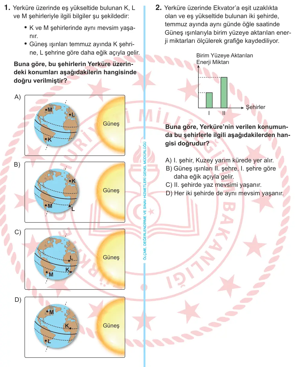 8. Sınıf Fen Bilimleri 2026 İOKBS Bursluluk Sınavı 1. Soru görseli