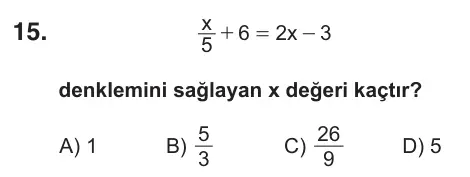 8. Sınıf Matematik 2026 İOKBS Bursluluk Sınavı 15. Soru görseli