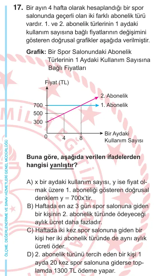 8. Sınıf Matematik 2026 İOKBS Bursluluk Sınavı 17. Soru görseli