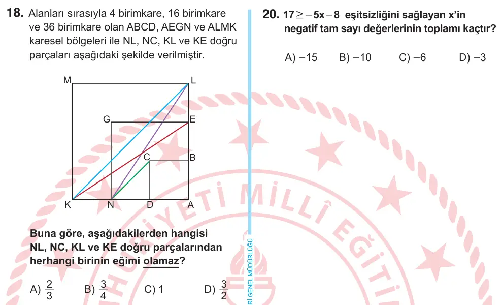 8. Sınıf Matematik 2026 İOKBS Bursluluk Sınavı 18. Soru görseli