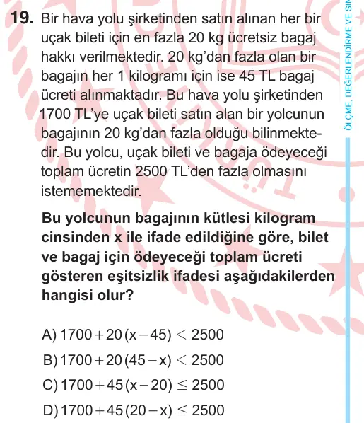 8. Sınıf Matematik 2026 İOKBS Bursluluk Sınavı 19. Soru görseli