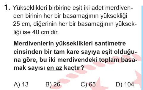 8. Sınıf Matematik 2026 İOKBS Bursluluk Sınavı 1. Soru görseli