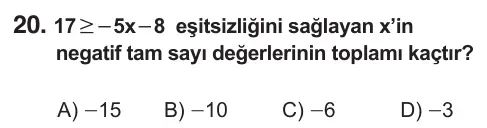 8. Sınıf Matematik 2026 İOKBS Bursluluk Sınavı 20. Soru görseli