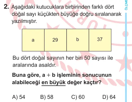 8. Sınıf Matematik 2026 İOKBS Bursluluk Sınavı 2. Soru görseli