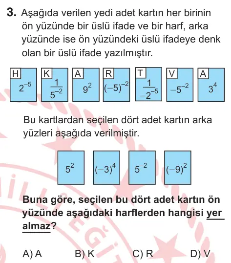 8. Sınıf Matematik 2026 İOKBS Bursluluk Sınavı 3. Soru görseli