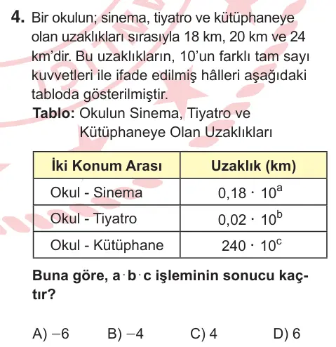 8. Sınıf Matematik 2026 İOKBS Bursluluk Sınavı 4. Soru görseli