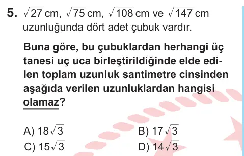 8. Sınıf Matematik 2026 İOKBS Bursluluk Sınavı 5. Soru görseli