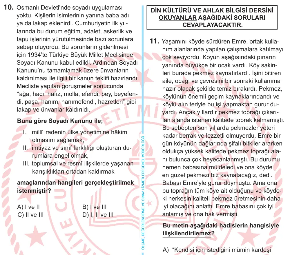 8. Sınıf Sosyal Bilgiler 2026 İOKBS Bursluluk Sınavı 10. Soru görseli