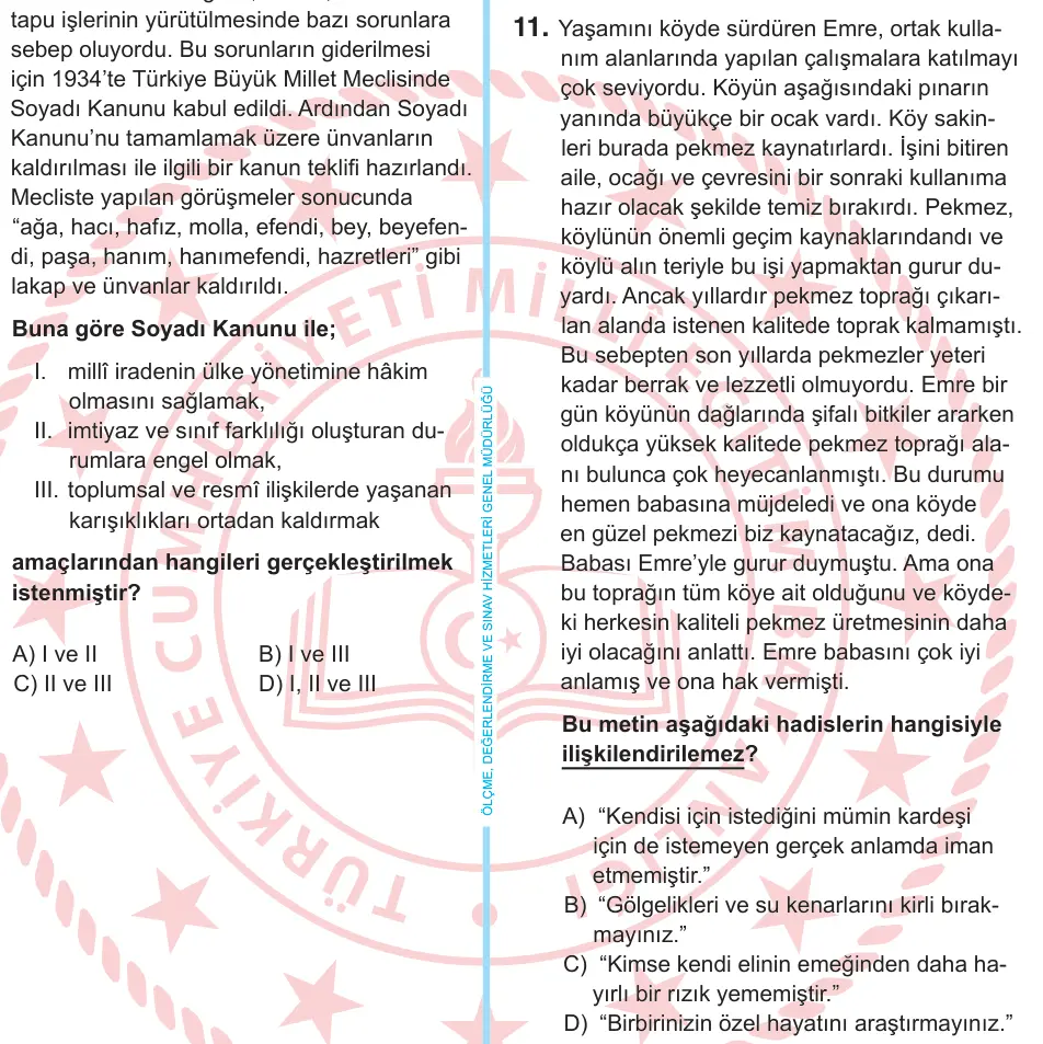 8. Sınıf Sosyal Bilgiler 2026 İOKBS Bursluluk Sınavı 11. Soru görseli