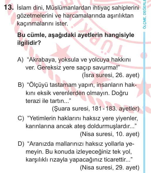 8. Sınıf Sosyal Bilgiler 2026 İOKBS Bursluluk Sınavı 13. Soru görseli
