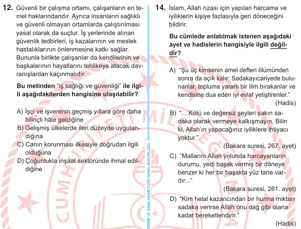 8. Sınıf Sosyal Bilgiler 2026 İOKBS Bursluluk Sınavı 14. Soru görseli