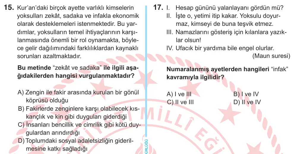 8. Sınıf Sosyal Bilgiler 2026 İOKBS Bursluluk Sınavı 15. Soru görseli