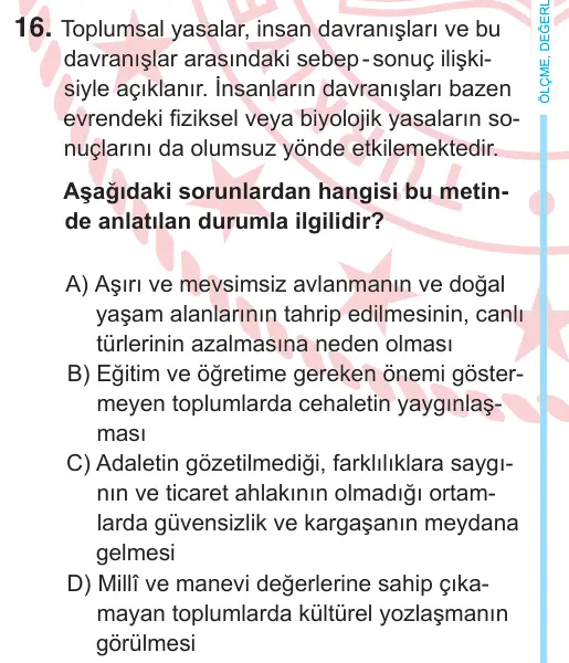 8. Sınıf Sosyal Bilgiler 2026 İOKBS Bursluluk Sınavı 16. Soru görseli