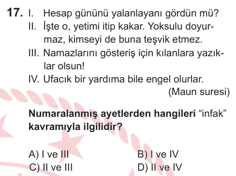 8. Sınıf Sosyal Bilgiler 2026 İOKBS Bursluluk Sınavı 17. Soru görseli