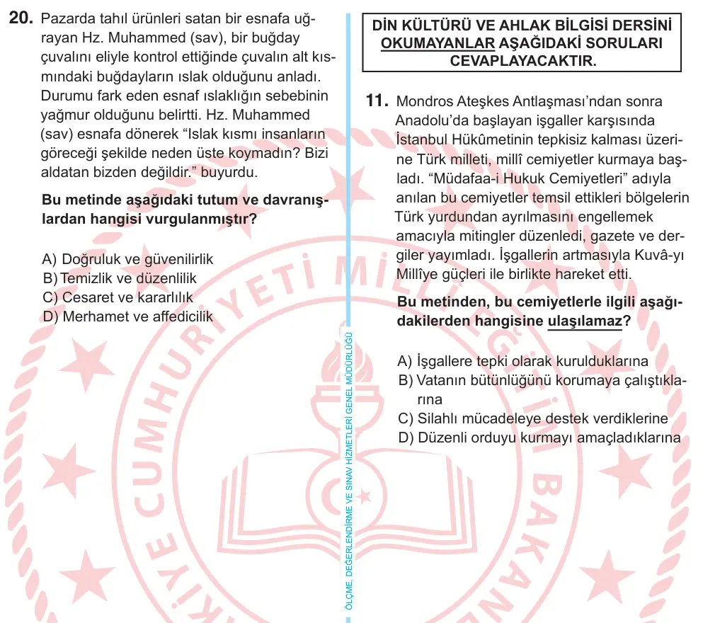 8. Sınıf Sosyal Bilgiler 2026 İOKBS Bursluluk Sınavı 20. Soru görseli (1/6)