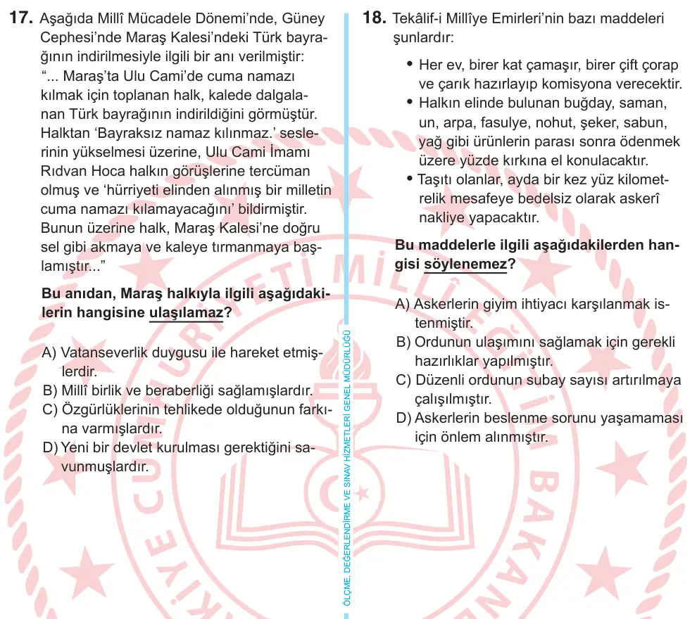 8. Sınıf Sosyal Bilgiler 2026 İOKBS Bursluluk Sınavı 20. Soru görseli (4/6)