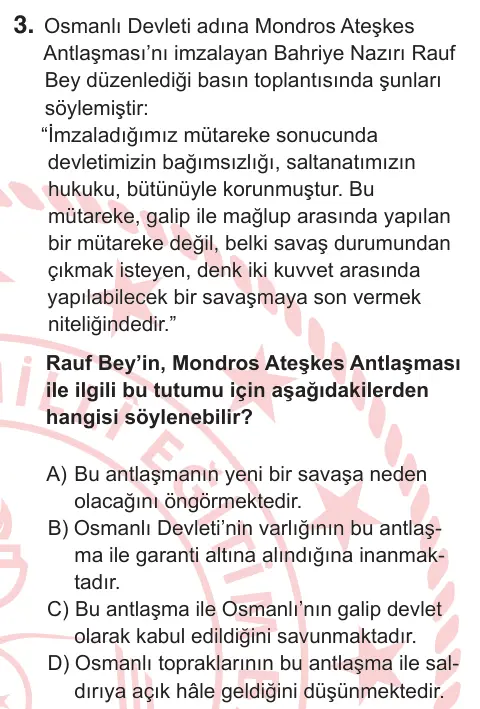 8. Sınıf Sosyal Bilgiler 2026 İOKBS Bursluluk Sınavı 3. Soru görseli