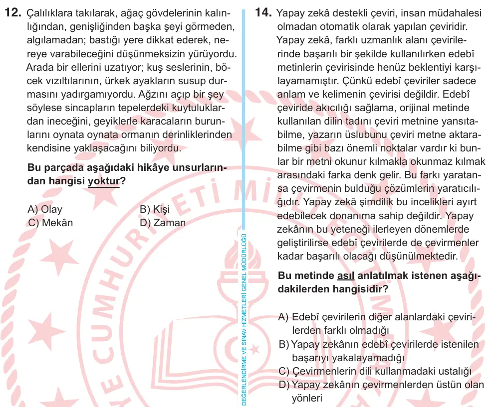 8. Sınıf Türkçe 2026 İOKBS Bursluluk Sınavı 14. Soru görseli