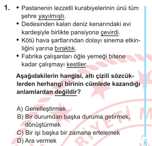 8. Sınıf Türkçe 2026 İOKBS Bursluluk Sınavı 1. Soru görseli