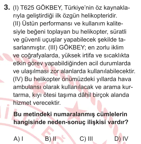 8. Sınıf Türkçe 2026 İOKBS Bursluluk Sınavı 3. Soru görseli