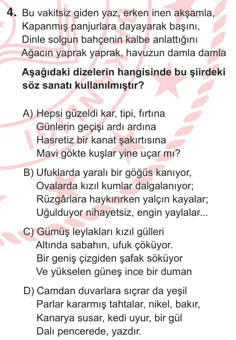 8. Sınıf Türkçe 2026 İOKBS Bursluluk Sınavı 4. Soru görseli