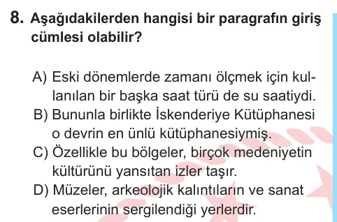 8. Sınıf Türkçe 2026 İOKBS Bursluluk Sınavı 8. Soru görseli