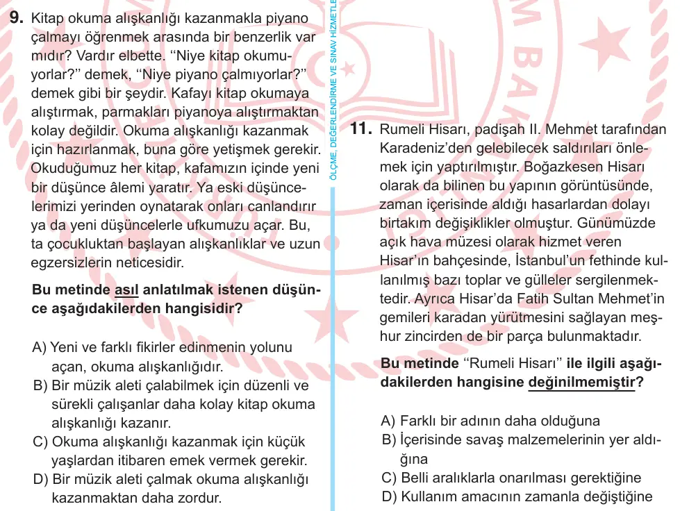 8. Sınıf Türkçe 2026 İOKBS Bursluluk Sınavı 9. Soru görseli