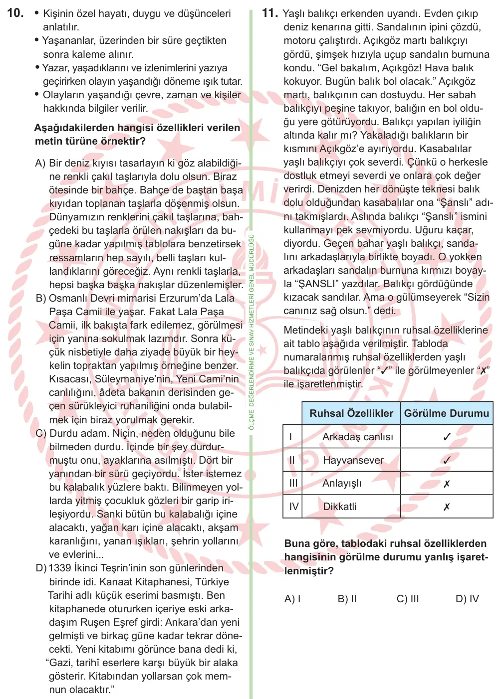 9, 10. Sınıf Türk Dili ve Edebiyatı 2026 İOKBS Bursluluk Sınavı 10. Soru görseli