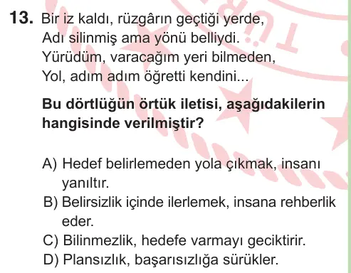 9, 10. Sınıf Türk Dili ve Edebiyatı 2026 İOKBS Bursluluk Sınavı 13. Soru görseli