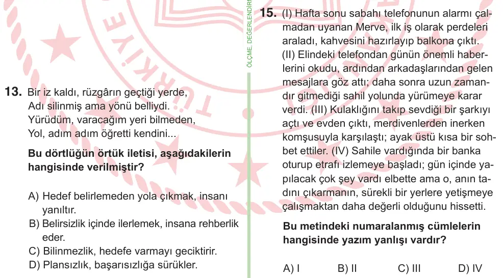 9, 10. Sınıf Türk Dili ve Edebiyatı 2026 İOKBS Bursluluk Sınavı 15. Soru görseli