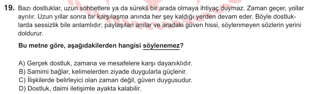 9, 10. Sınıf Türk Dili ve Edebiyatı 2026 İOKBS Bursluluk Sınavı 19. Soru görseli (1/2)