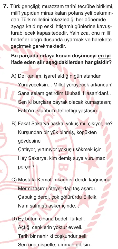 9, 10. Sınıf Türk Dili ve Edebiyatı 2026 İOKBS Bursluluk Sınavı 7. Soru görseli