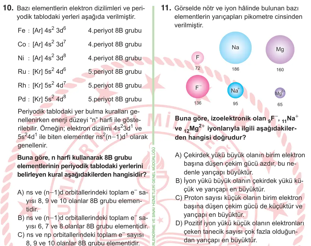 9, 10. Sınıf Fen Bilimleri 2026 İOKBS Bursluluk Sınavı 11. Soru görseli