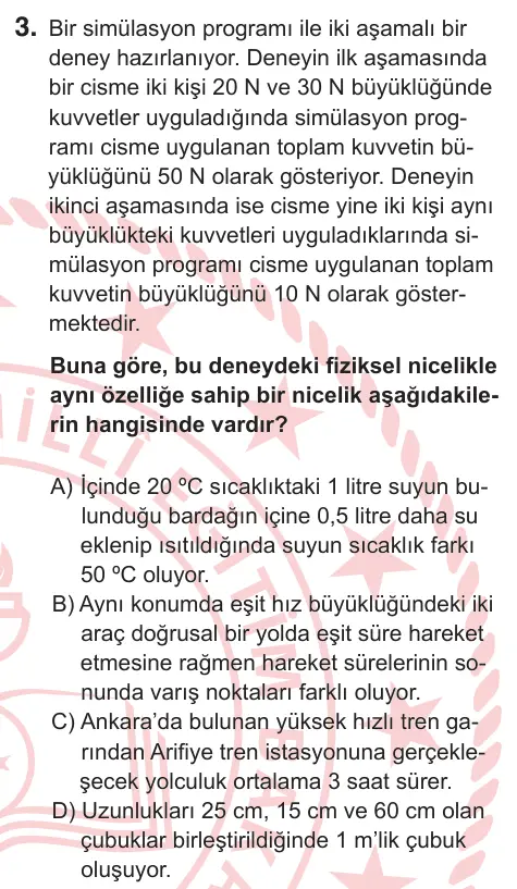 9, 10. Sınıf Fen Bilimleri 2026 İOKBS Bursluluk Sınavı 3. Soru görseli