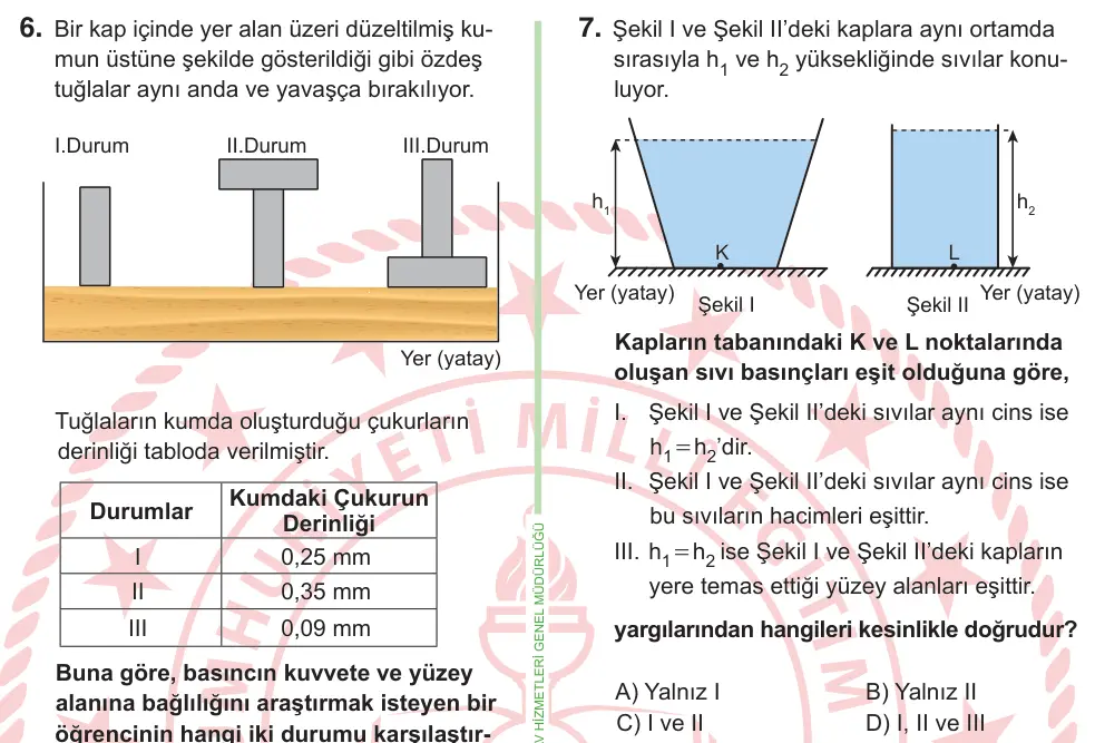 9, 10. Sınıf Fen Bilimleri 2026 İOKBS Bursluluk Sınavı 7. Soru görseli