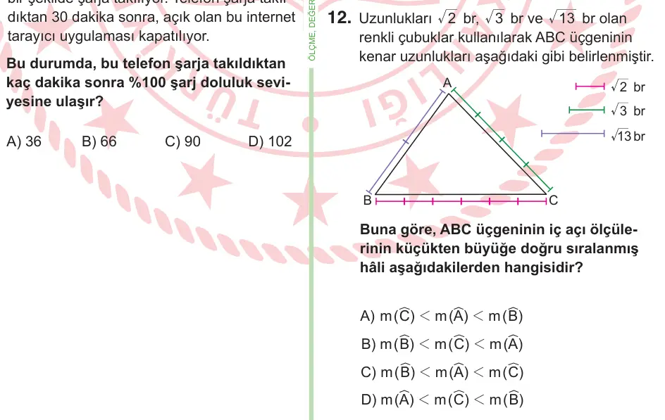 9, 10. Sınıf Matematik 2026 İOKBS Bursluluk Sınavı 12. Soru görseli