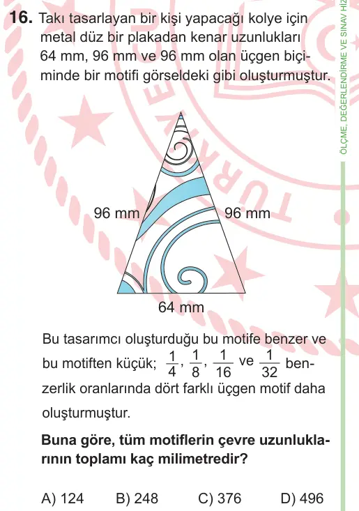 9, 10. Sınıf Matematik 2026 İOKBS Bursluluk Sınavı 16. Soru görseli