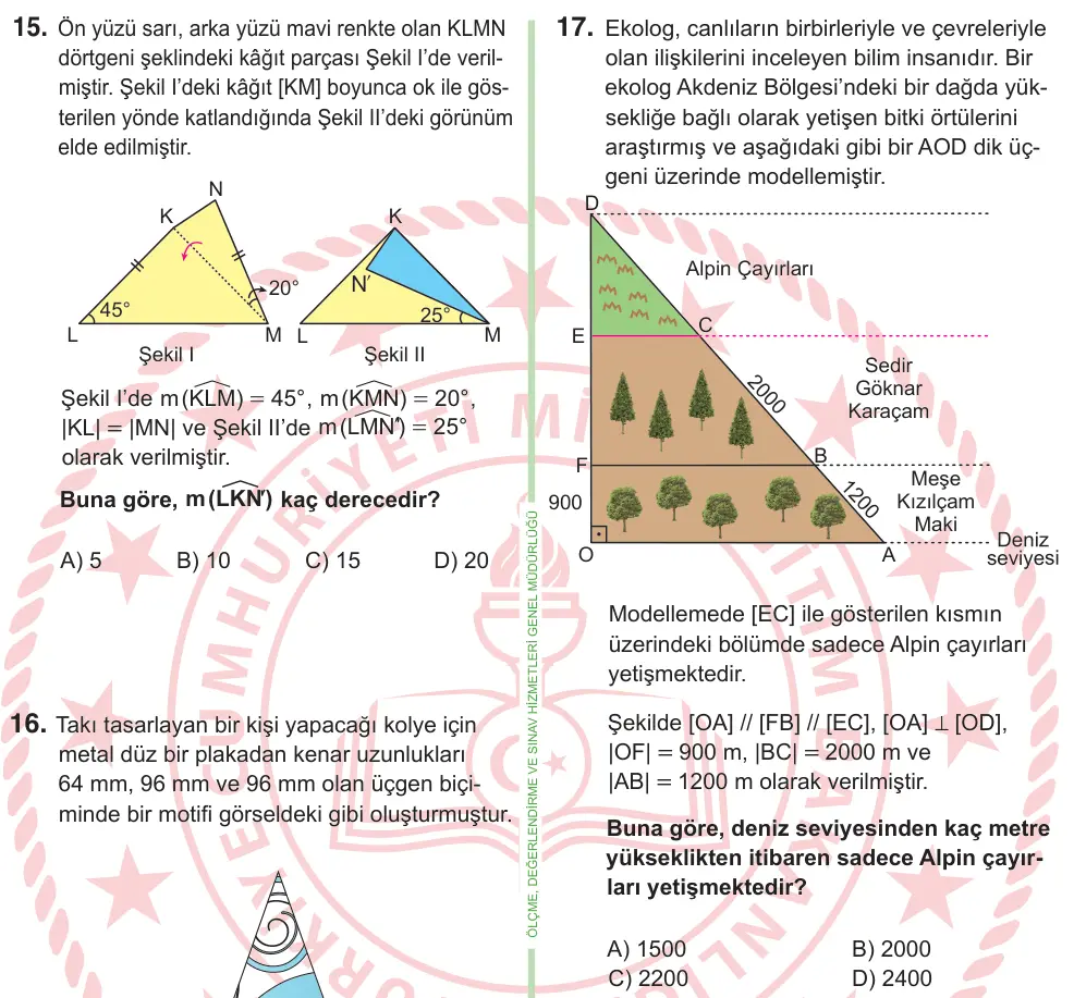 9, 10. Sınıf Matematik 2026 İOKBS Bursluluk Sınavı 17. Soru görseli