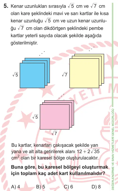 9, 10. Sınıf Matematik 2026 İOKBS Bursluluk Sınavı 5. Soru görseli