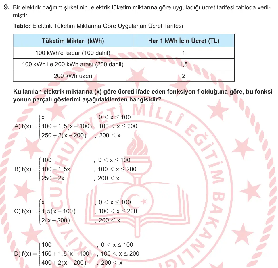 9, 10. Sınıf Matematik 2026 İOKBS Bursluluk Sınavı 9. Soru görseli